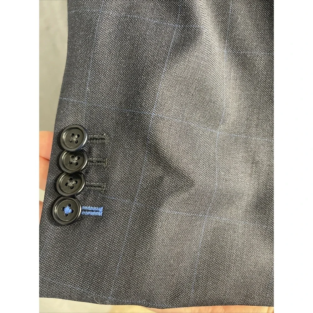 Jos A Bank 1905‎ Navy Blue Plaid Wool Sport Coat Blazer 46R Office Evening